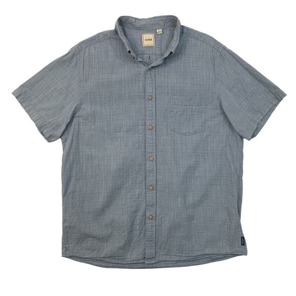 ROWM Shirt Mens L Large Blue Bell Short Sleeve Cotton Pocket Button Down Collar - Picture 1 of 10